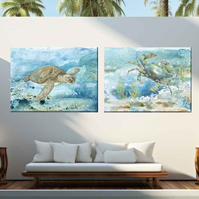 Waterproof Canvas Art - Sea Life Turtle & Crab Set